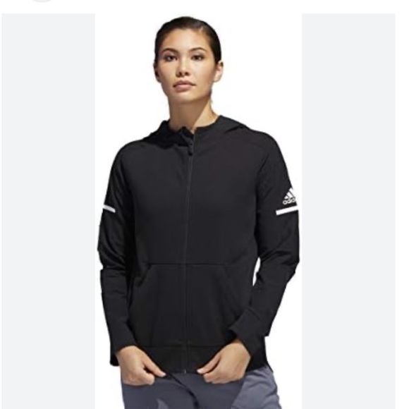 adidas Jackets & Blazers - Adidas Hooded Full Zip Jacket Track Run Jog Athletic Outdoor Black SZ M Womens